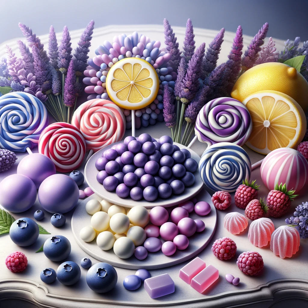 Sucette et boule de gommes aux saveurs diverses